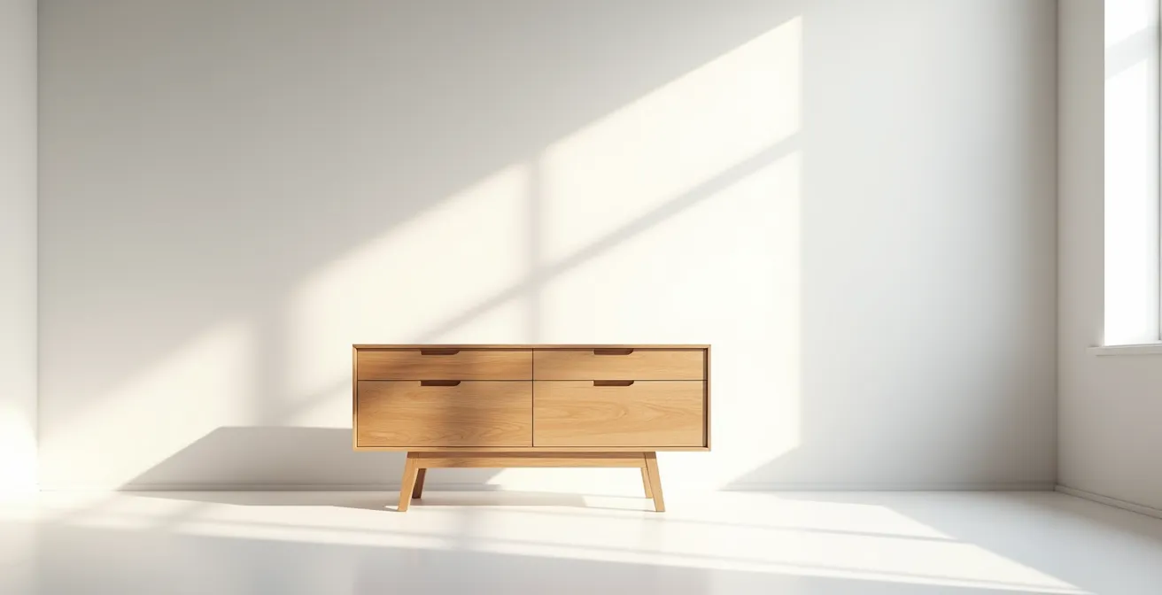 Intérieur minimaliste avec meuble en bois massif dans un espace épuré